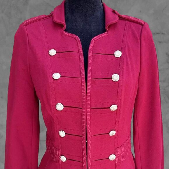 White House Black Market Raspberry Red Military Style Jacket - Women's Size 10 - Picture 1 of 13